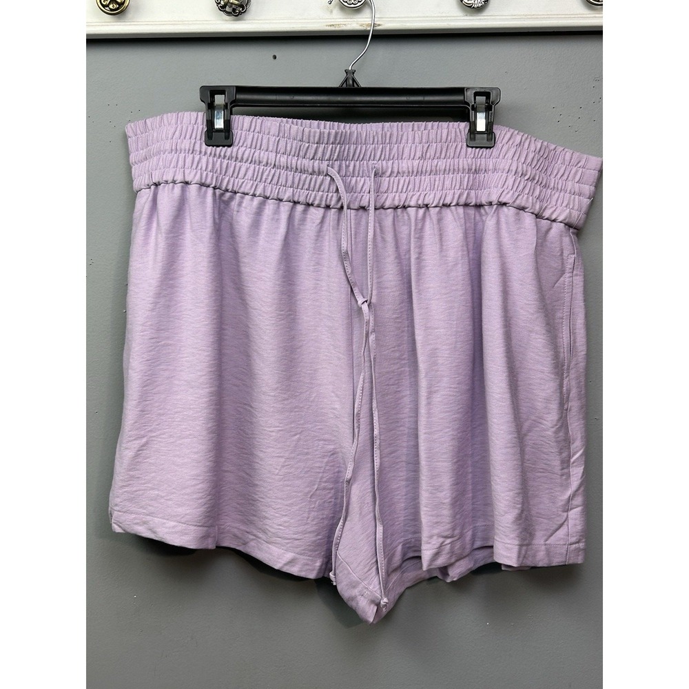 Open Edit Shorts Womens 2X Lavender Purple Smocked High Rise Viscose Blend 10385
